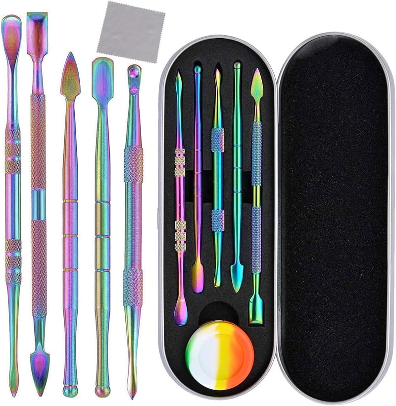 Plavision Carving Tools for Wax Wood: 7 Pcs Rainbow Stainless Steel Double-Sized Sculpting Clay Tools Kits with Silicone Container for Kids Wood, Wax, Jewelry, Clay, Pottery (A) - Image 1